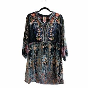 Johnny Was Laurelie Silk Blend Velvet Burnout Embroidered Dress